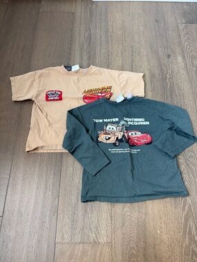 Zara Boys' Cars Graphic Tee - Dark Green & Tan
